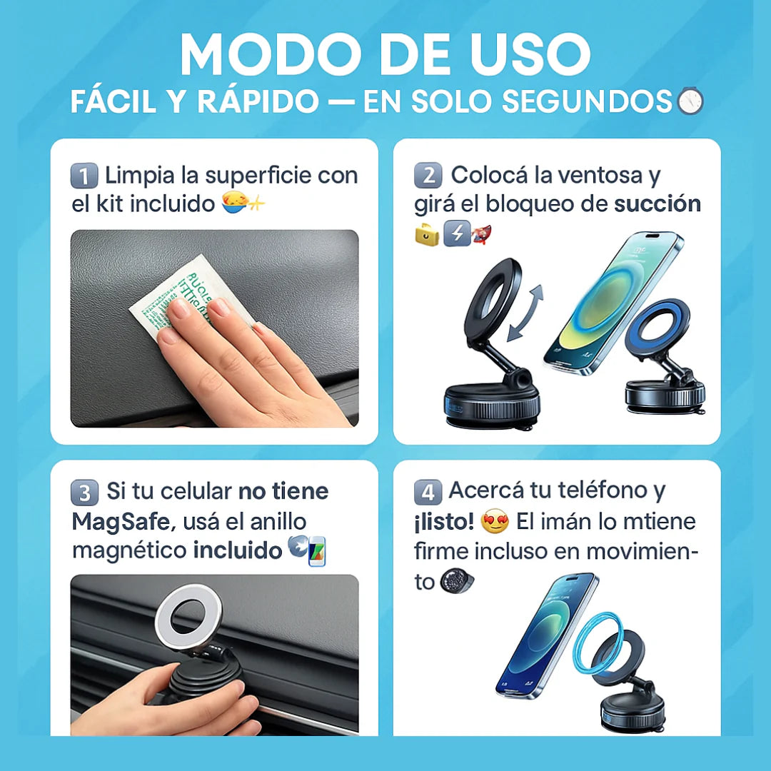 Soporte magnético para celular para utilizarlo en cualquier lugar